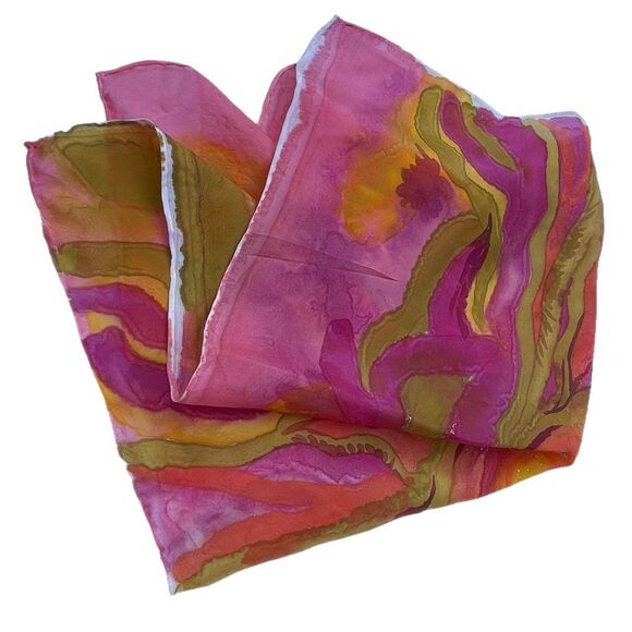 Vintage Accessories - Vintage bright sunrise semi sheer crepe scarf. Hand rolled.